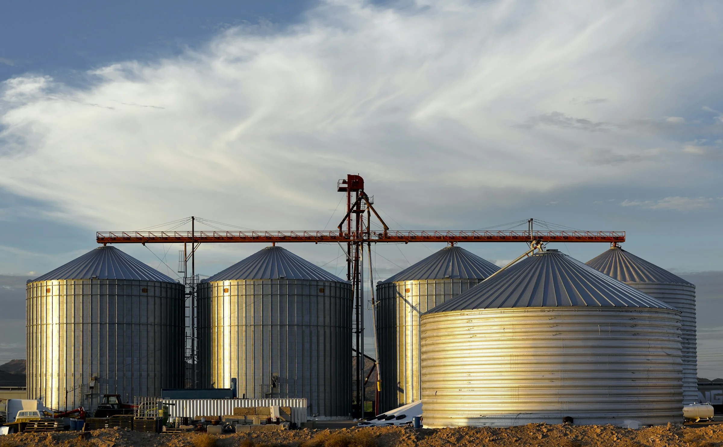 Large grain storage facility and material-handling equipment
